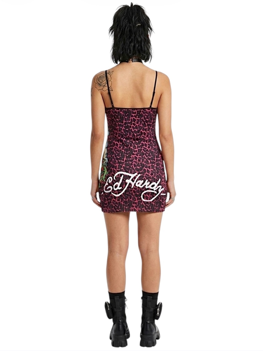 Ed Hardy mini COBRA ROSES MESH SLIPDRESS Pink Leopard Print Tattoo Graphic - Picture 2 of 8